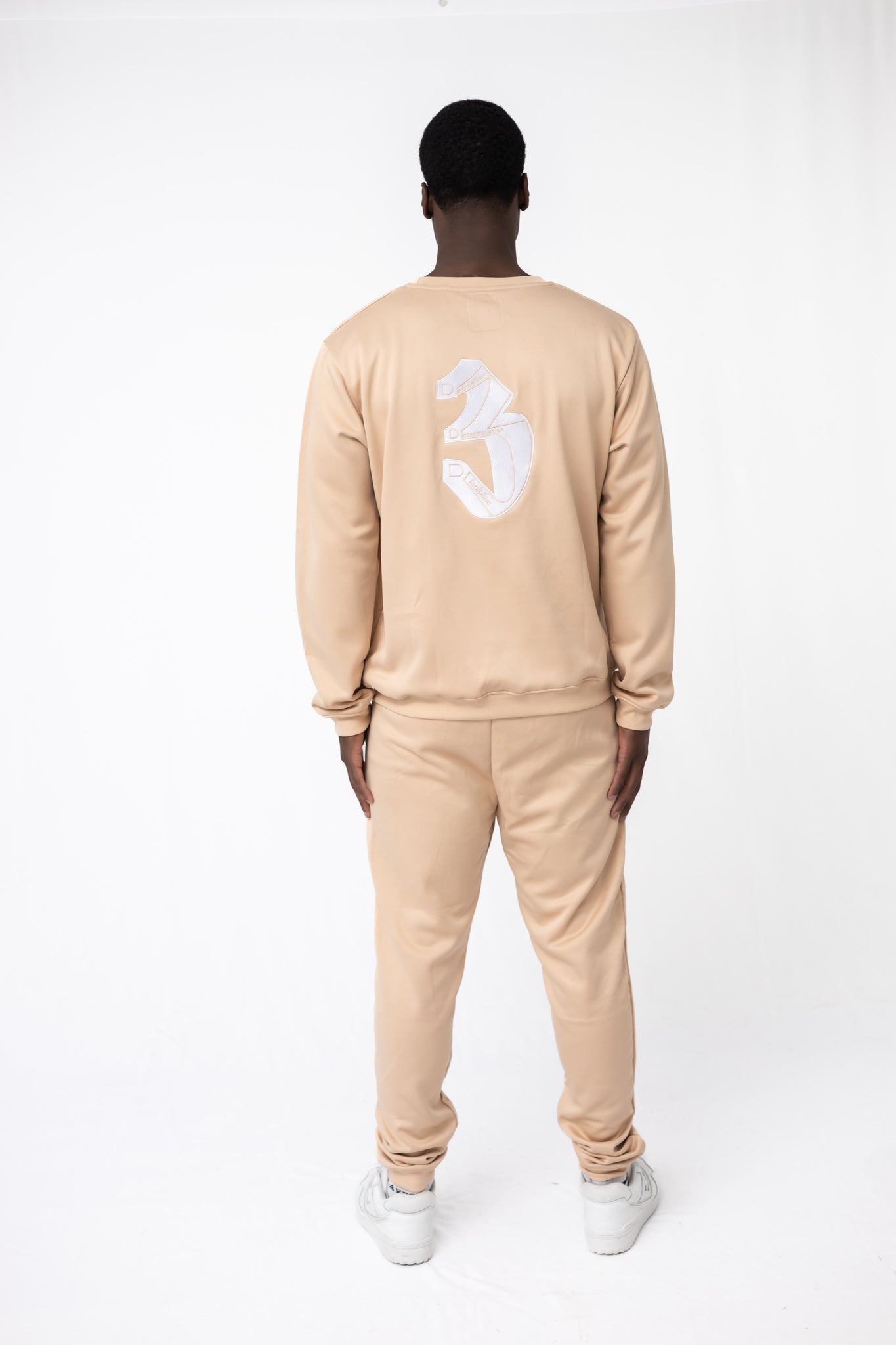 “Beige Crewneck Tracksuit | Casual Unisex Loungewear Set for Comfort”
